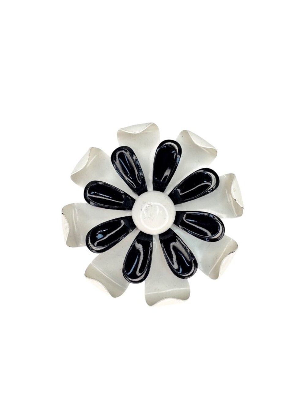 Black White Enamel Flower Power Brooch Mod Daisy Statement Pin 1960s Vintage